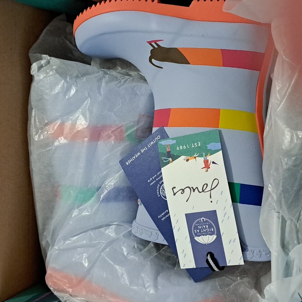 Joules JNR Roll-Up Light Blue & Red Rainbow Dog Rain Boot Toddler Girls 9 - Picture 3 of 9